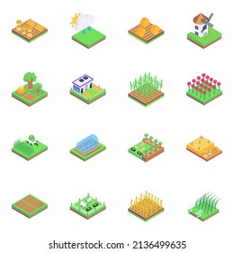 Set of Farming and Agriculture in Isometric Icons

