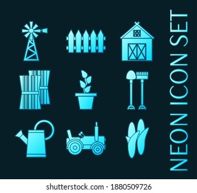 Set of Farming blue glowing neon icons
