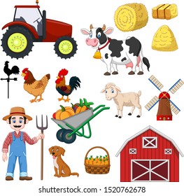 Set of farming cartoon on a white background