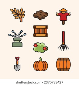 Set of Farming Cute Flat Line Illustration