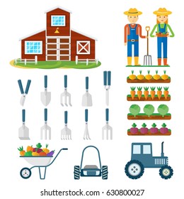 set of farming. Flat vector cartoon illustration. Objects isolated on a white background.
