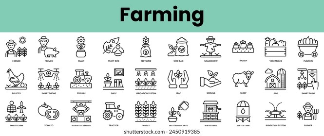 Set of farming icons. Linear style icon bundle. Vector Illustration