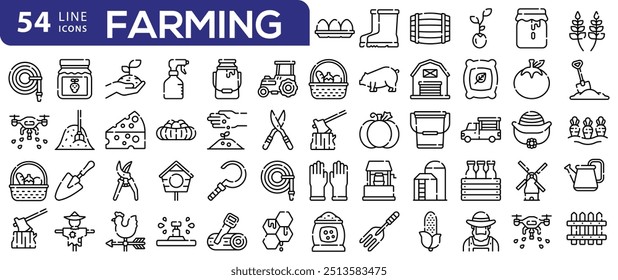 Conjunto de iconos de la agricultura. Paquete de icono de estilo lineal. Ilustración vectorial