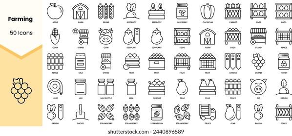 Set of farming icons. Simple line art style icons pack. Vector illustration