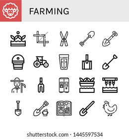Set of farming icons such as Lamb, Crops, Crop, Shears, Shovel, Fertilizer, Tractor, Milk, Farmer, Weeder, Hydroponic gardening, Seeder, Agriculture, Hen , farming