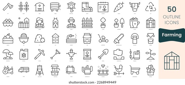 Set of farming icons. Thin linear style icons Pack. Vector Illustration