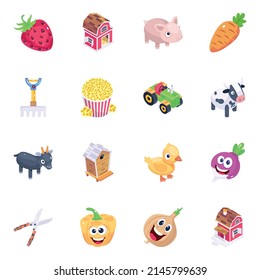Set of Farming Isometric Icons 

