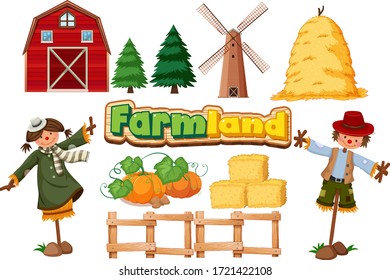 Set of farming items on white background illustration
