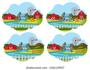 Set of farming scenes illustration