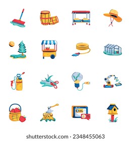 Set of Farming Tools Flat Icons  

