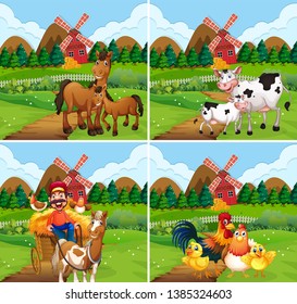 Set of farmland scene illustration