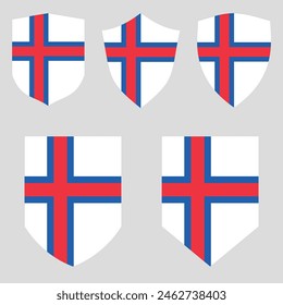 Set of Faroe Islands Flag in Shield Shape Frame