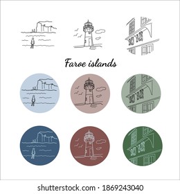 set of Faroe islands linear icons