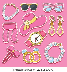 Set of Fashion Accessories Cute Sticker Illustration