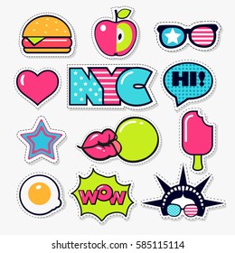 set of fashion american trendy color patches, stickers and pins