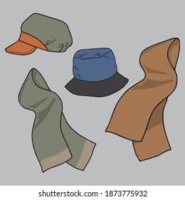 Set of fashion caps and hats sketches