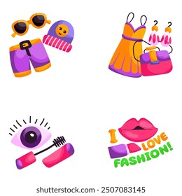 Set of Fashion and Clothing Flat Stickers

