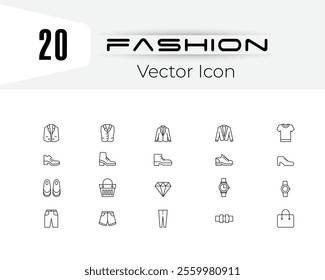 Set of  Fashion and Clothing icon set vector, Fashion business line icons signs set