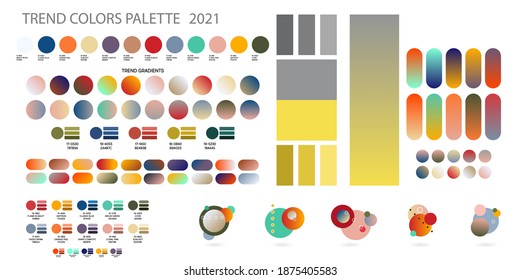 Set Fashion color trend 2021. Color palette forecast of the future color trend. Stock vector palette of shades