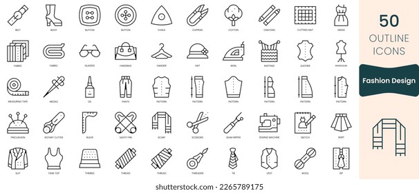 Set of fashion design icons. Thin linear style icons Pack. Vector Illustration