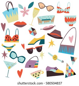Set of fashion elements, accessories, clothes. Hand drawn scandinavian style vector illustration.