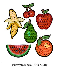 Set of fashion embroidered patch fruits with sequin for textile design