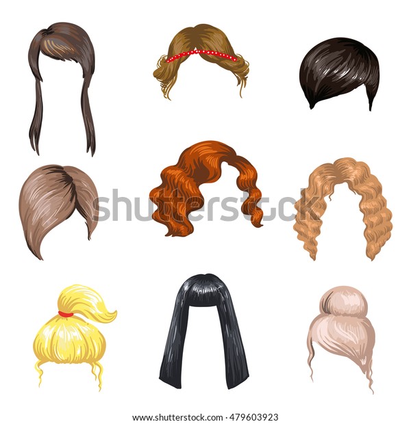 Set Fashion Female Hair Styles Colored Stock Vector Royalty Free