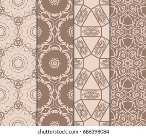 set of fashion floral pattern of geometric ornament. Seamless vector illustration. elements for fabric, scrapbook, invitation cards. beige color