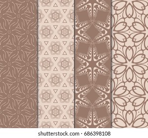 set of fashion floral pattern of geometric ornament. Seamless vector illustration. elements for fabric, scrapbook, invitation cards. beige color