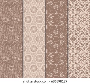 set of fashion floral pattern of geometric ornament. Seamless vector illustration. elements for fabric, scrapbook, invitation cards. beige color