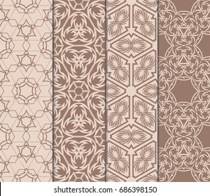 set of fashion floral pattern of geometric ornament. Seamless vector illustration. elements for fabric, scrapbook, invitation cards. beige color