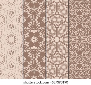 set of fashion floral pattern of geometric ornament. Seamless vector illustration. elements for fabric, scrapbook, invitation cards. beige color