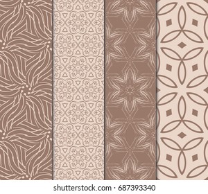 set of fashion floral pattern of geometric ornament. Seamless vector illustration. elements for fabric, scrapbook, invitation cards. beige color