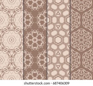 set of fashion floral pattern of geometric ornament. Seamless vector illustration. elements for fabric, scrapbook, invitation cards. beige color