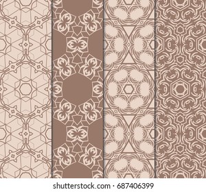 set of fashion floral pattern of geometric ornament. Seamless vector illustration. elements for fabric, scrapbook, invitation cards. beige color