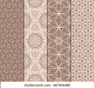 set of fashion floral pattern of geometric ornament. Seamless vector illustration. elements for fabric, scrapbook, invitation cards. beige color