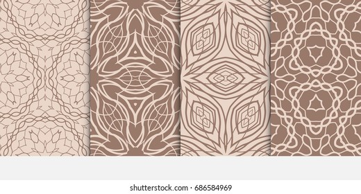set of fashion geometric floral seamless pattern. Luxury texture for wallpaper, invitation. Vector illustration. coffee color.