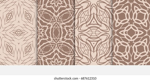 set of fashion geometric floral seamless pattern. Luxury texture for wallpaper, invitation. Vector illustration. coffee color.