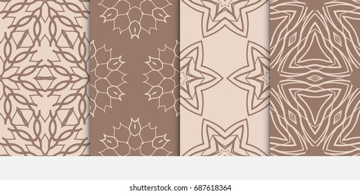 set of fashion geometric floral seamless pattern. Luxury texture for wallpaper, invitation. Vector illustration. coffee color.