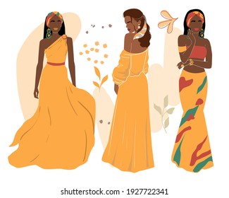 Set of fashion girls on a white background. Avatar icon. Vector girls in a flat minimalist style. Female character