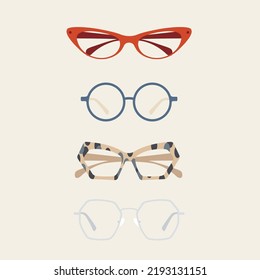 Set of Fashion glasses collections on white background vector illustration. Colorful glasses. Eyewear icons set. 