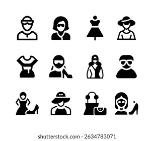 Set of fashion icon on white background, vector, illustration