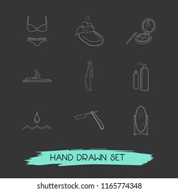 Set of fashion icons line style symbols with water drop, massage, shaving razor and other icons for your web mobile app logo design.