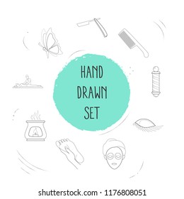 Set of fashion icons line style symbols with massage, eyelash, butterfly and other icons for your web mobile app logo design.