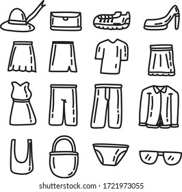 A Set of fashion icons suitable for fashion and modeling content with doodle cartoon style
