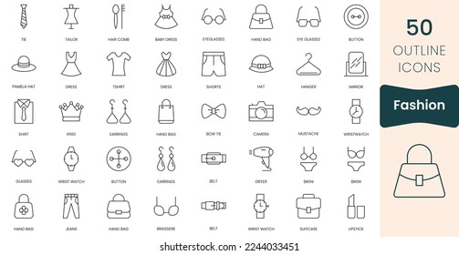 Set of fashion icons. Thin outline icons pack. Vector illustration