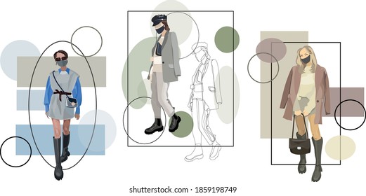 
set of fashion illustration of three images