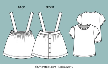 set fashion for kids front and back view.