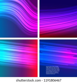 Set Fashion lights background of bright glowing blur lines. Vector illustration Eps 10. Futuristic style glow neon disco club or night party. Gorgeous graphic image template