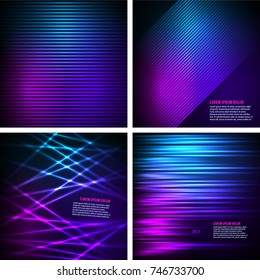 Set Fashion lights background of bright glowing blur lines. Vector illustration Eps 10. Futuristic style glow neon disco club or night party. Gorgeous graphic image template